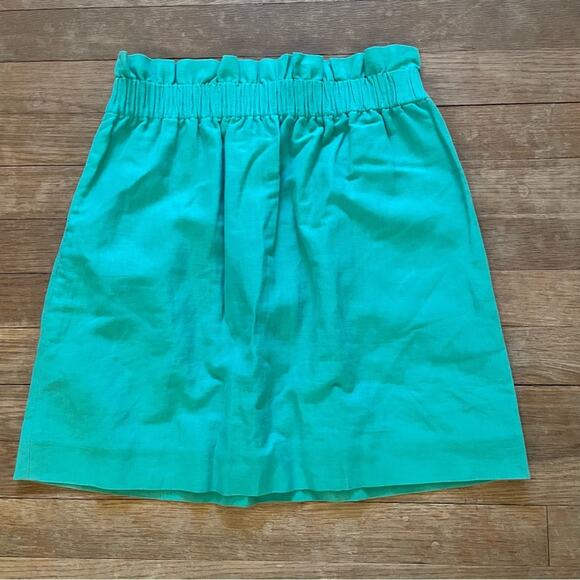 J. Crew green elastic waist linen cotton a-line mini skirt size 0 b18 - Picture 4 of 4